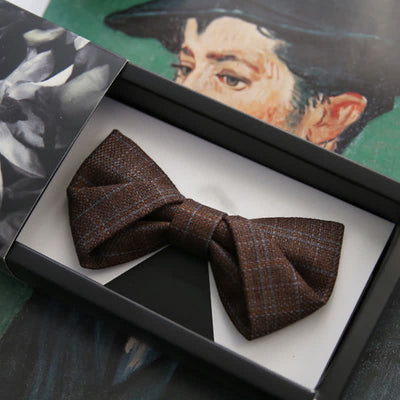 Men's British Style Vintage Dark Brown Plaid Bow Tie