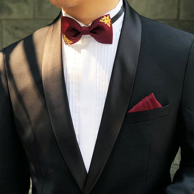 Men's Golden-Tipped Metal Wedding Bow Tie