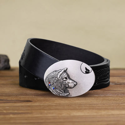 Men's DIY Indian Wolf Buckle Leather Belt