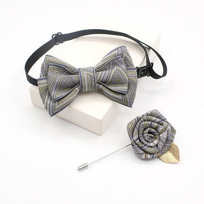 2Pcs Kid's Handmade Vintage Plaid Corsage Bow Tie Set