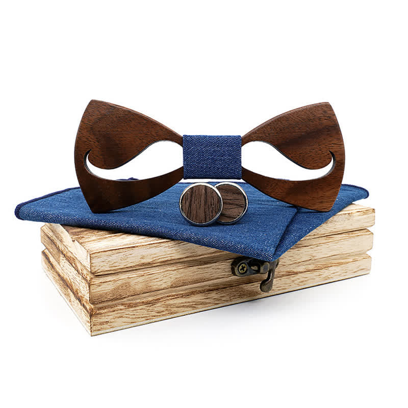 3Pcs Men's Funny Hollow Moustach Wooden Bow Tie Set