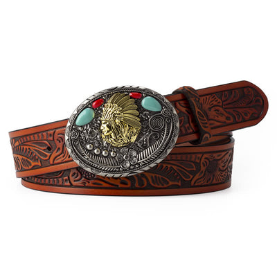 Men's Turquoise Country Indian Style Leather Belt