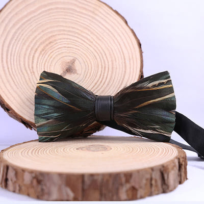 DarkSlateGray Feather Bow Tie with Lapel Pin