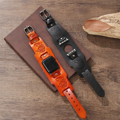 Punk Relief Wolf Bracelet Leather Watch Band