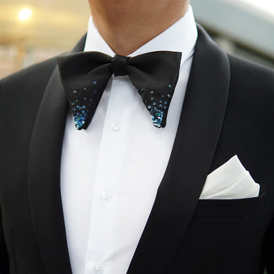 Men's Gradient Blue Sequin Oversized Pointed Bow Tie
