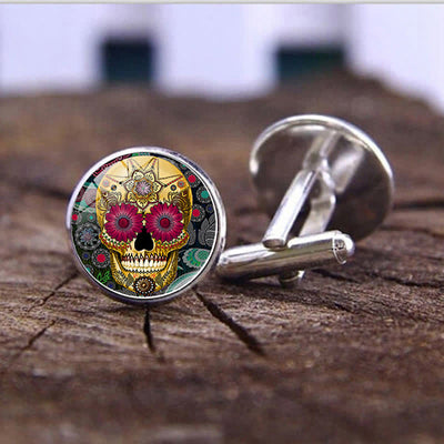 Men's Mexican Folk Art Sugar Skull Cufflinks