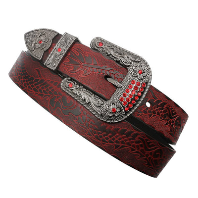 Men's Floral Buckle Embossed Dragon Leather Belt