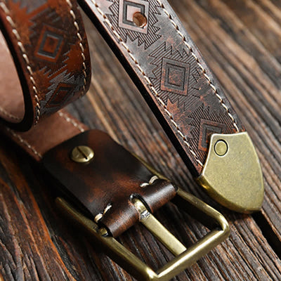 Men's Western Geometric Pattern Leather Belt