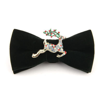 Men's Elk Head Rhinestone Christmas Velvet Bow Tie