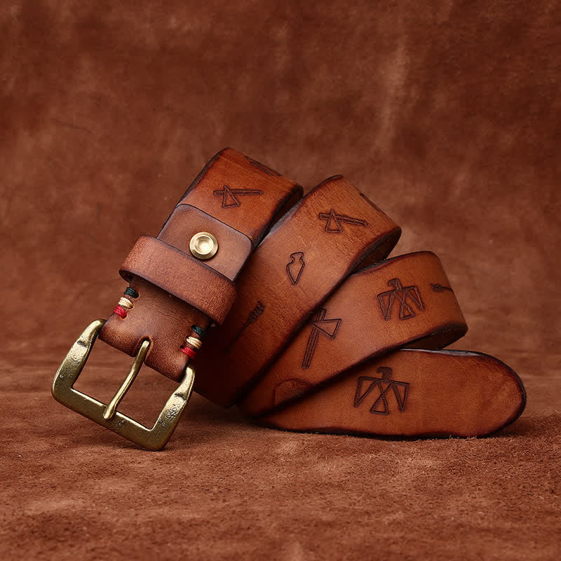 Totem Pattern Laser Engraving Strap Leather Belt