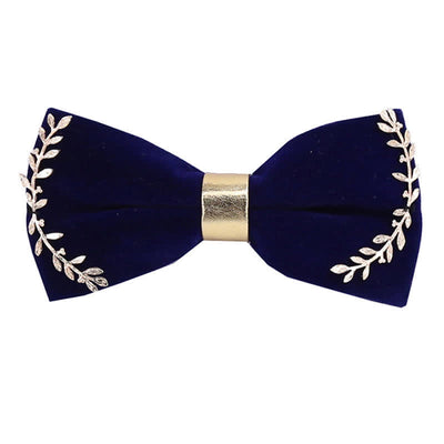 Men's Gold Applique Metal Leaf Decoration Bow Tie