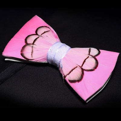 Powerfully Pink Feather Bow Tie with Lapel Pin