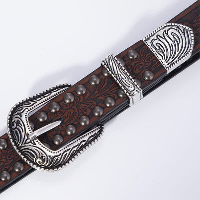 Women's Artistic Embossed Rivets Carved Design Leather Belt