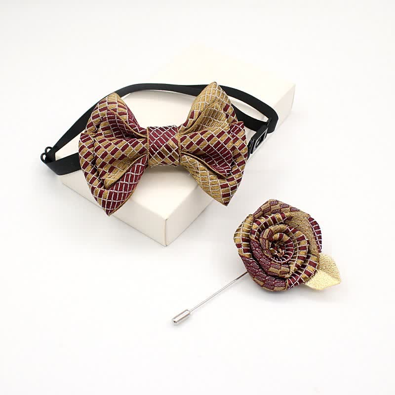 2Pcs Kid's Handmade Vintage Plaid Corsage Bow Tie Set