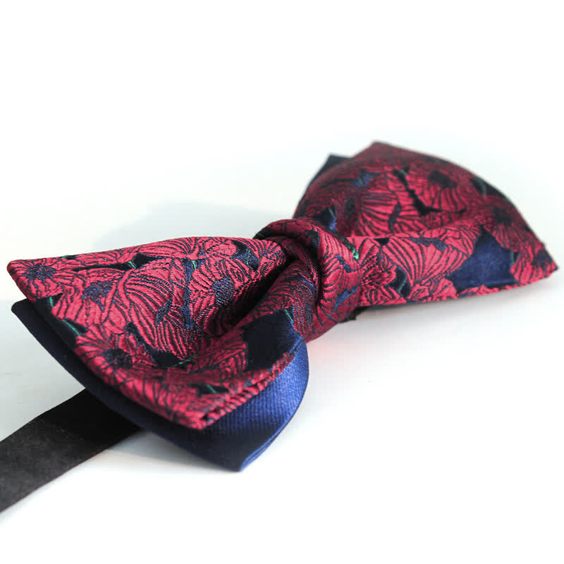 Men's Burgundy & Navy Full Flowers Pattern Bow Tie