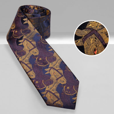 Men's Purple & Goldenrod Horse Jacquard Necktie