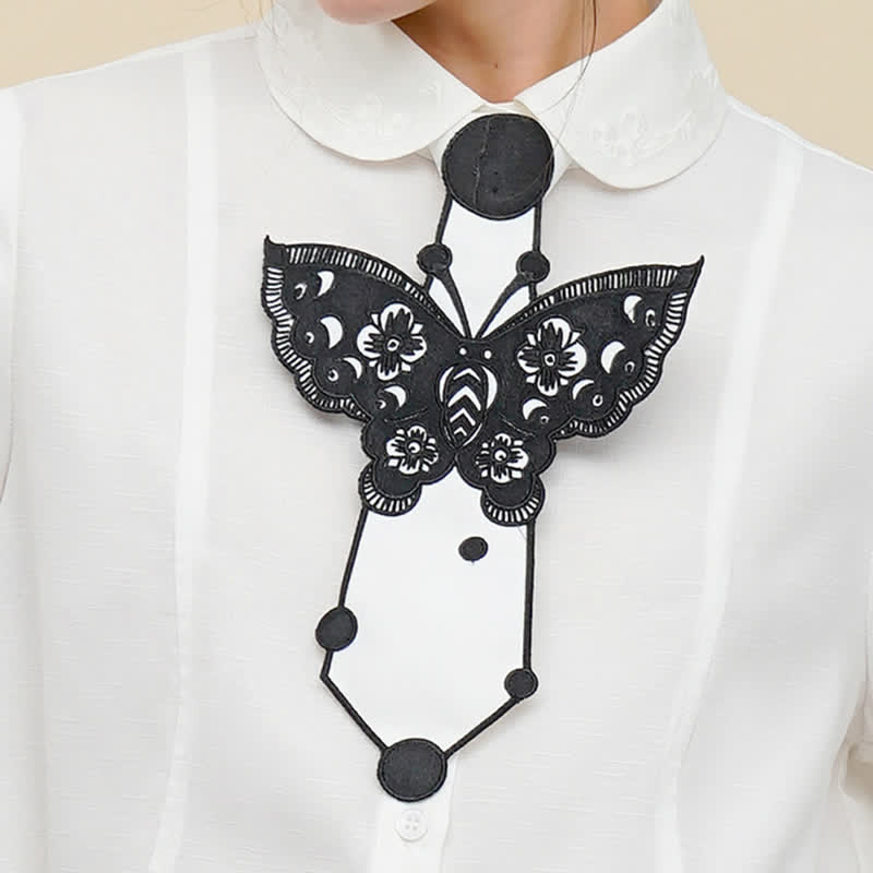 Women's Butterfly Embroidery Zipper Necktie