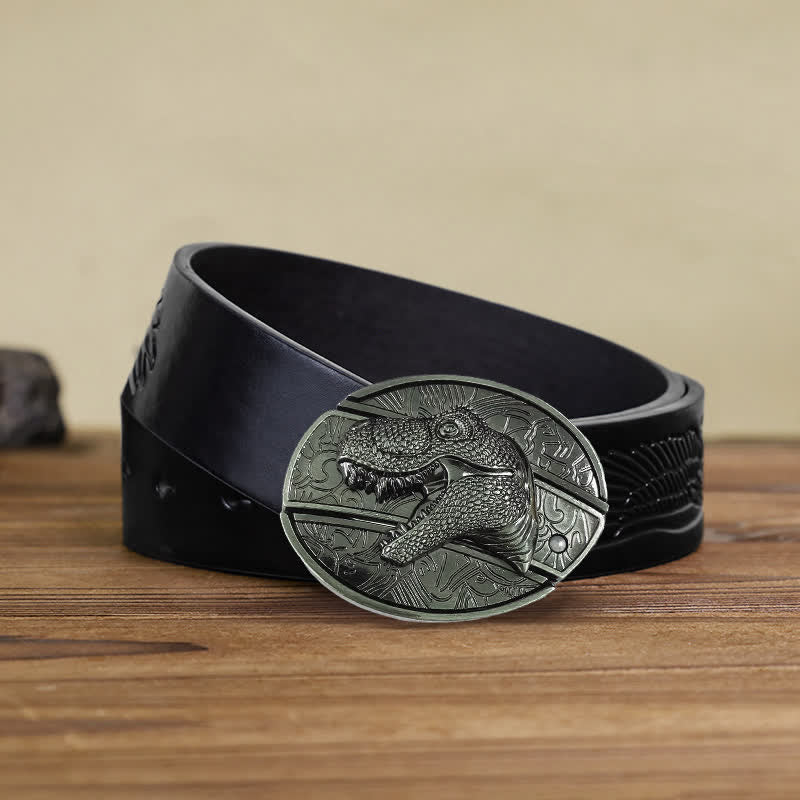 Men's DIY Dinosaur Hidden Folding Knife Leather Belt