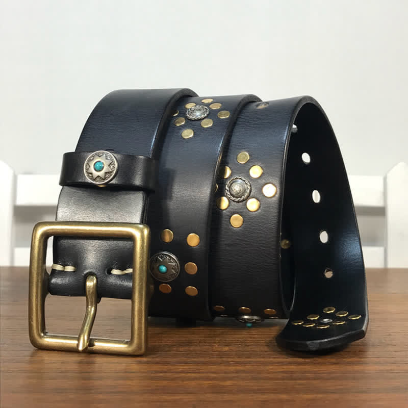 Gold Rivets Studs Vintage Indian Style Leather Belt