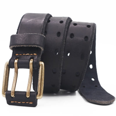 Men's Double Needle Buckle Casual Jean Leather Belt