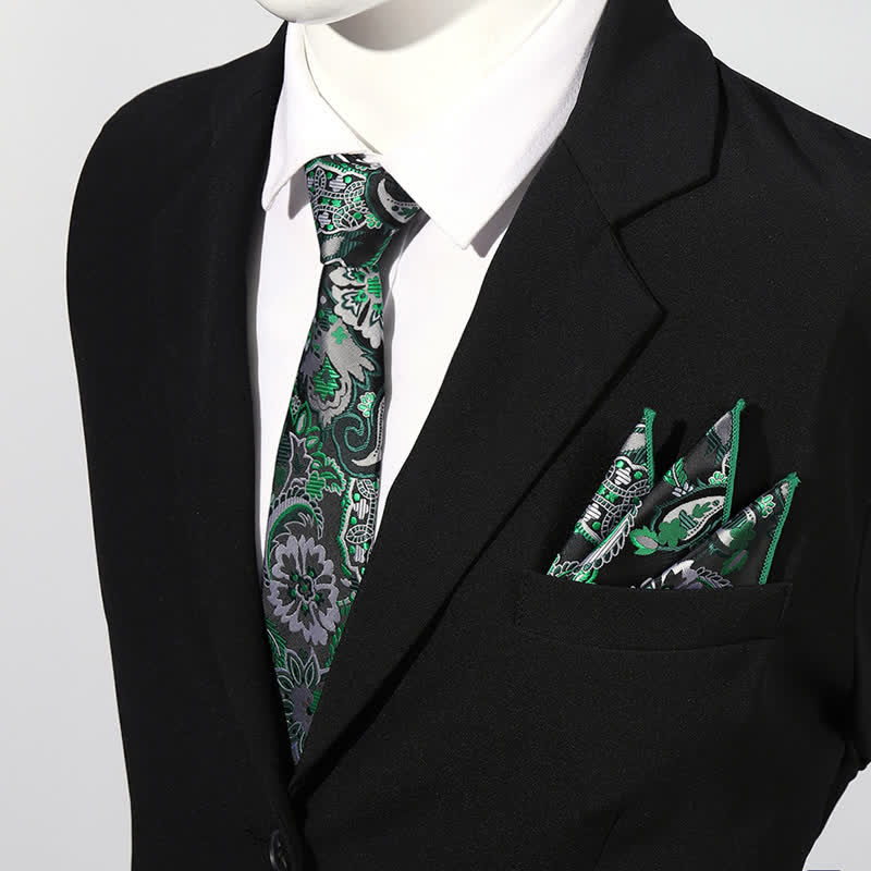 2Pcs Men's Luxury Paisley Pocket Square Necktie Set