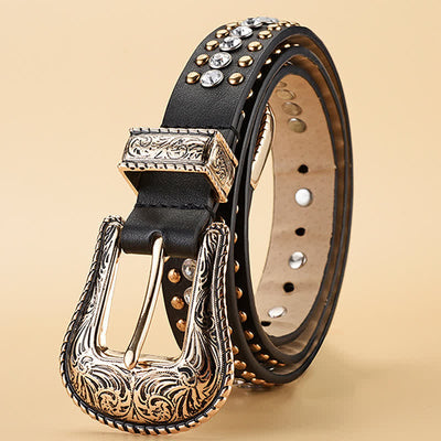 Women's Fashion Luxury Rhinestone Rivets Leather Belt