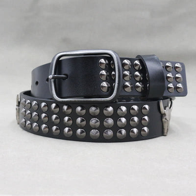 Western Bull Head Rivets Three Rows Studded Leather Belt