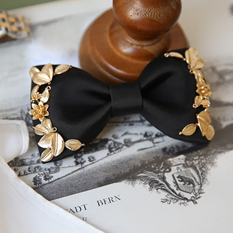 1Pcs Men's Golden Metal Bird Flower Decors Bow Tie