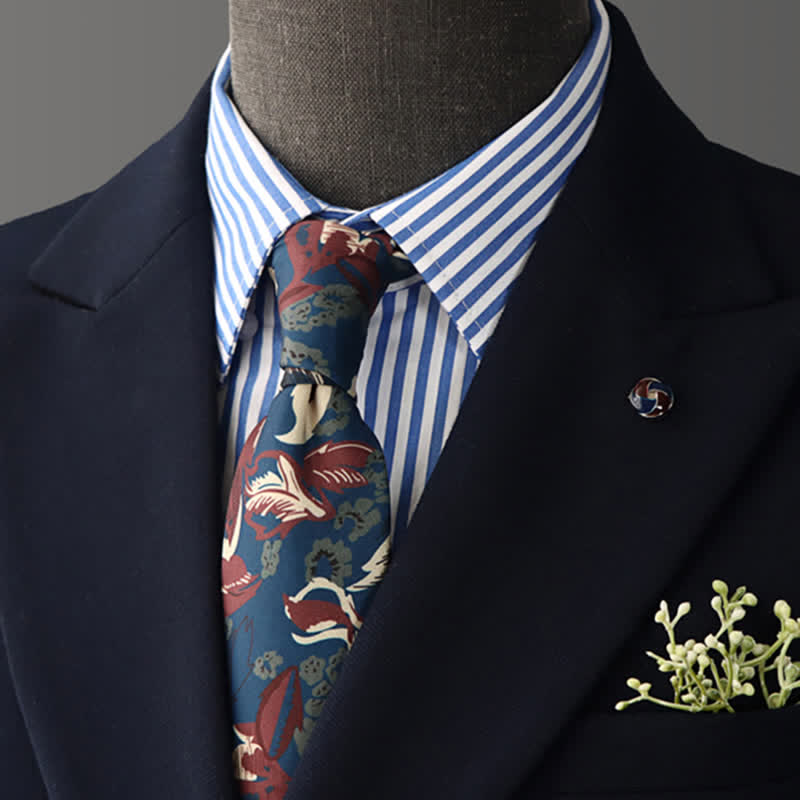 Men's Calming Navy Blue & Red Floral Necktie