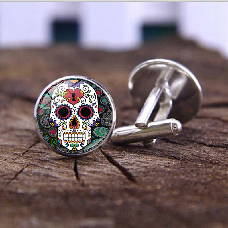 Men's Mexican Folk Art Sugar Skull Cufflinks