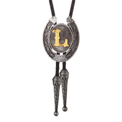 Modern Western Horseshoe Initial Letter A To Z Bolo Tie