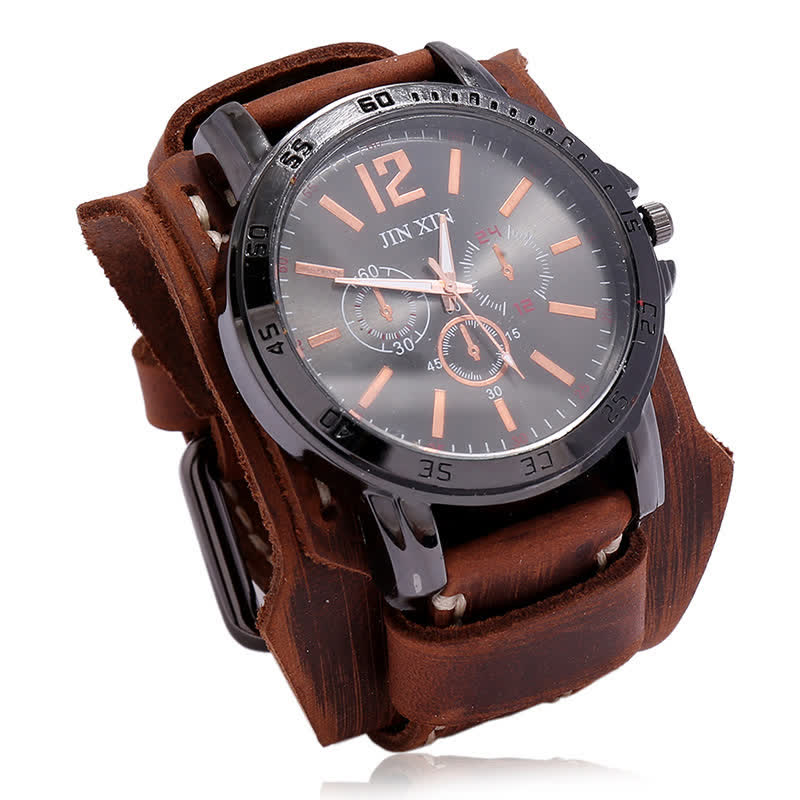 Men's Hand-Stitched Punk Bracelet Leather Watch