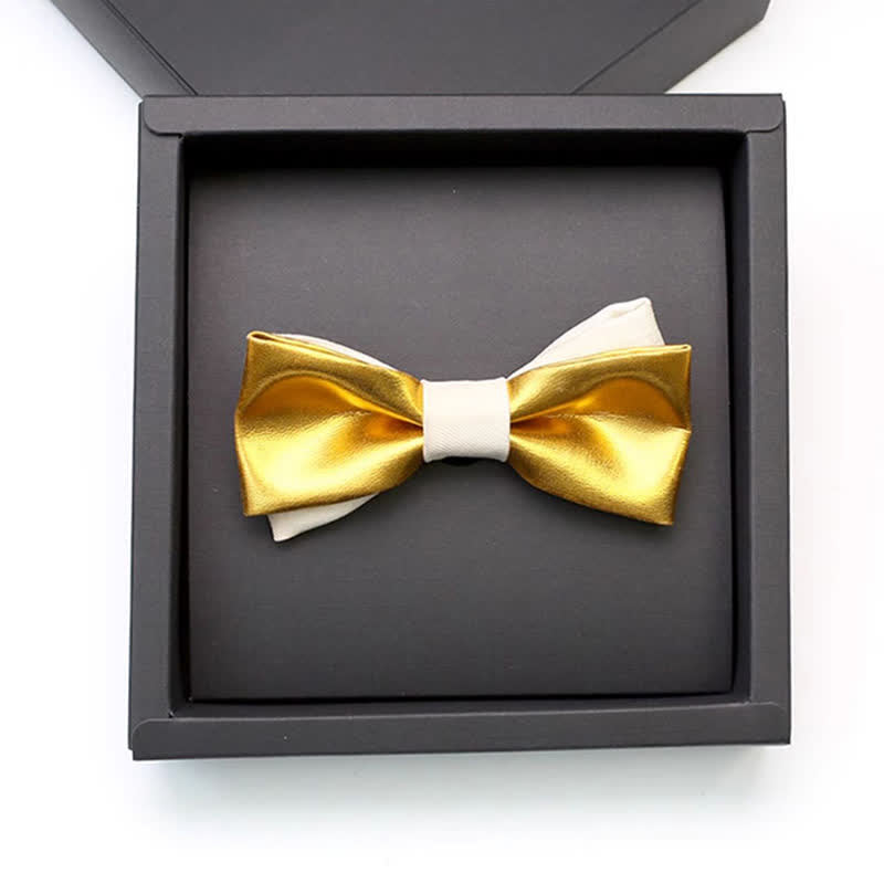 Men's Luxurious Gold & White Double Layered Bow Tie