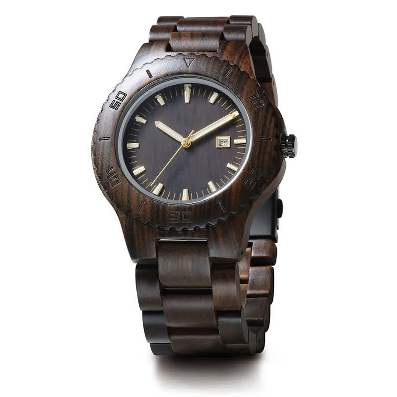 Men's Calendar Display Analog Quartz Wooden Watch