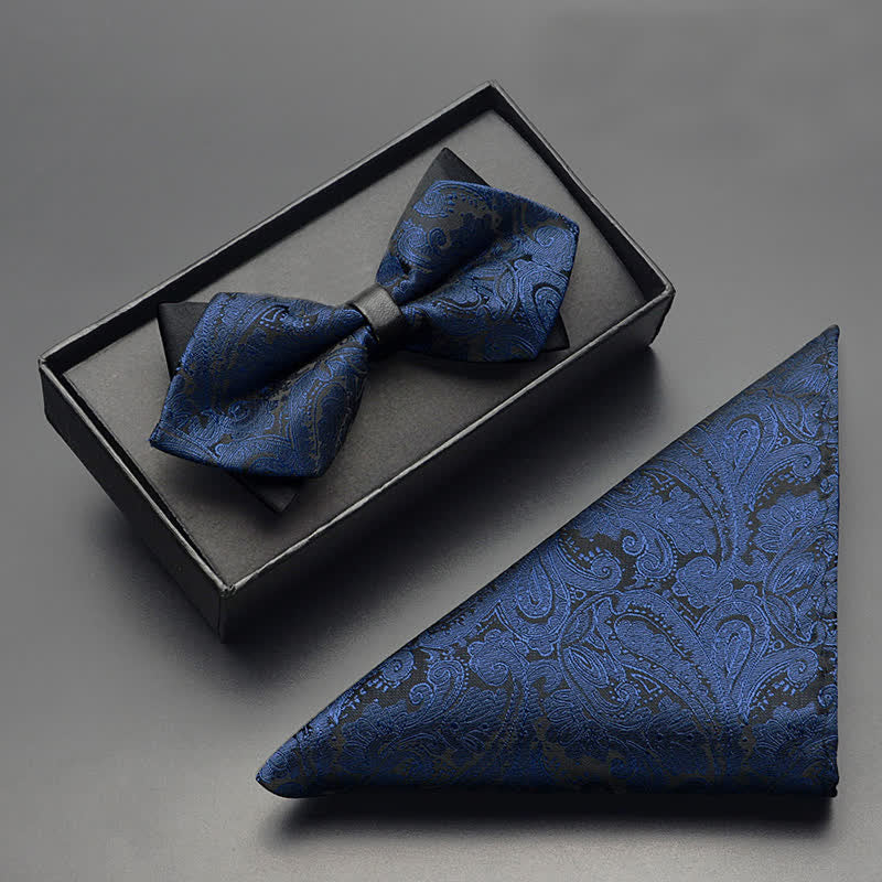 3Pcs Men's Exotic Paisley Double Pointed Bow Tie Set