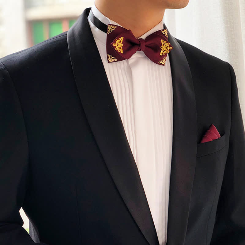 Men's Golden-Tipped Metal Wedding Bow Tie