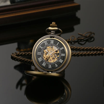 Casual Double Hunter Case Mechanical Pocket Watch