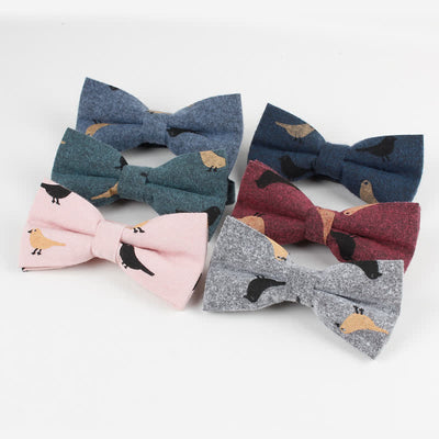 Men's Lovely Birds Feather Printed Cotton Bow Tie