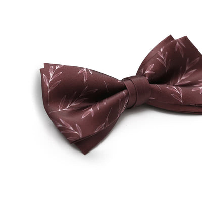 Men's Elegant Wine Red Willow Print Bow Tie