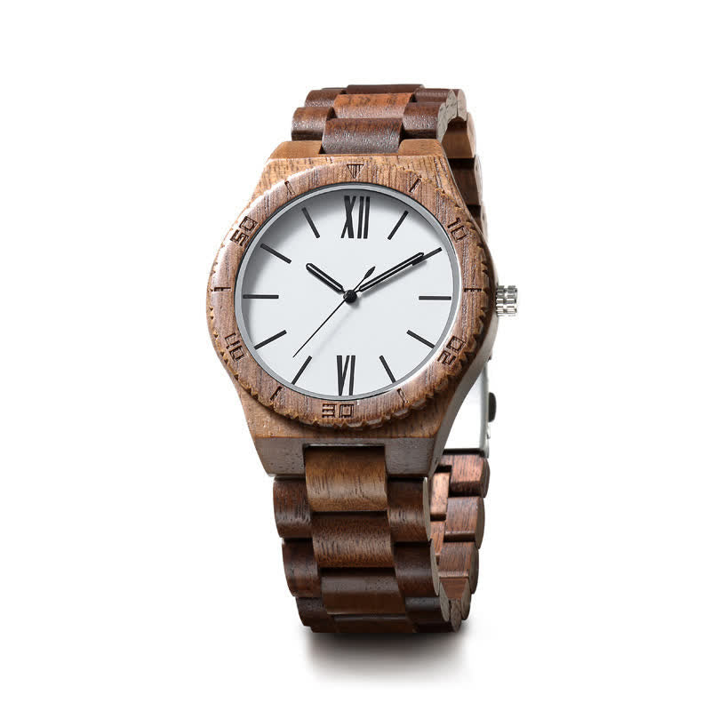 Men's Roman Numerals Quartz Natural Wooden Watch