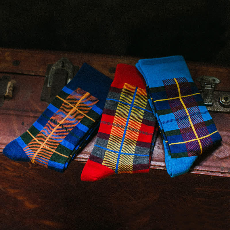 Men's Leisure Lattice Plaid Crew Socks