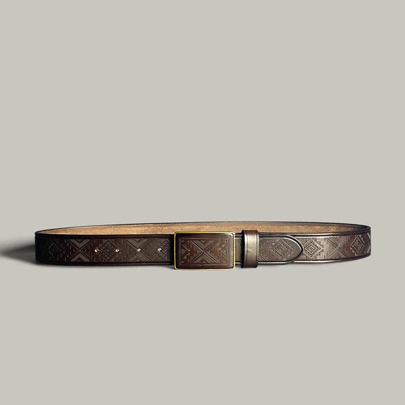 Engraving Diamond Pattern Square Buckle Leather Belt