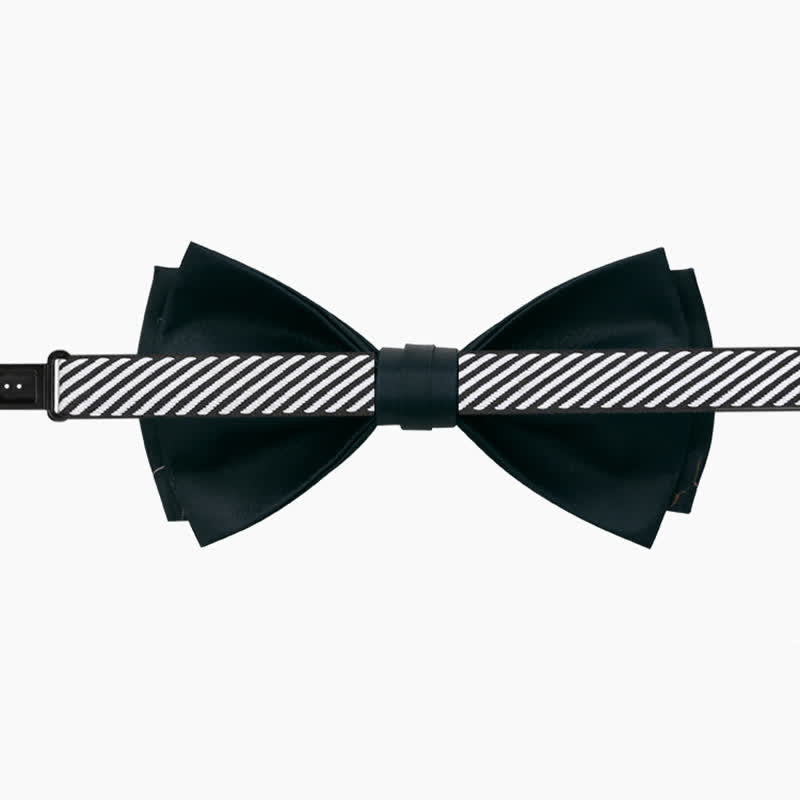 Men's Lotus Printing Black Double Layered Bow Tie
