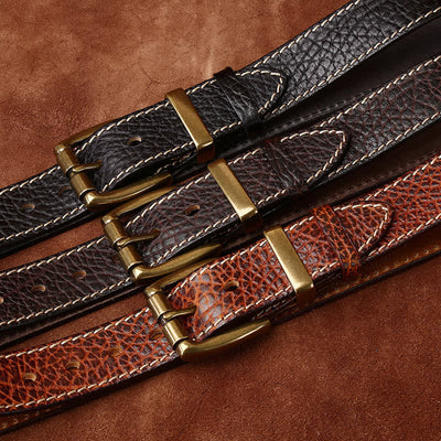 Retro Bison Skin Embossed Rugged Leather Belt