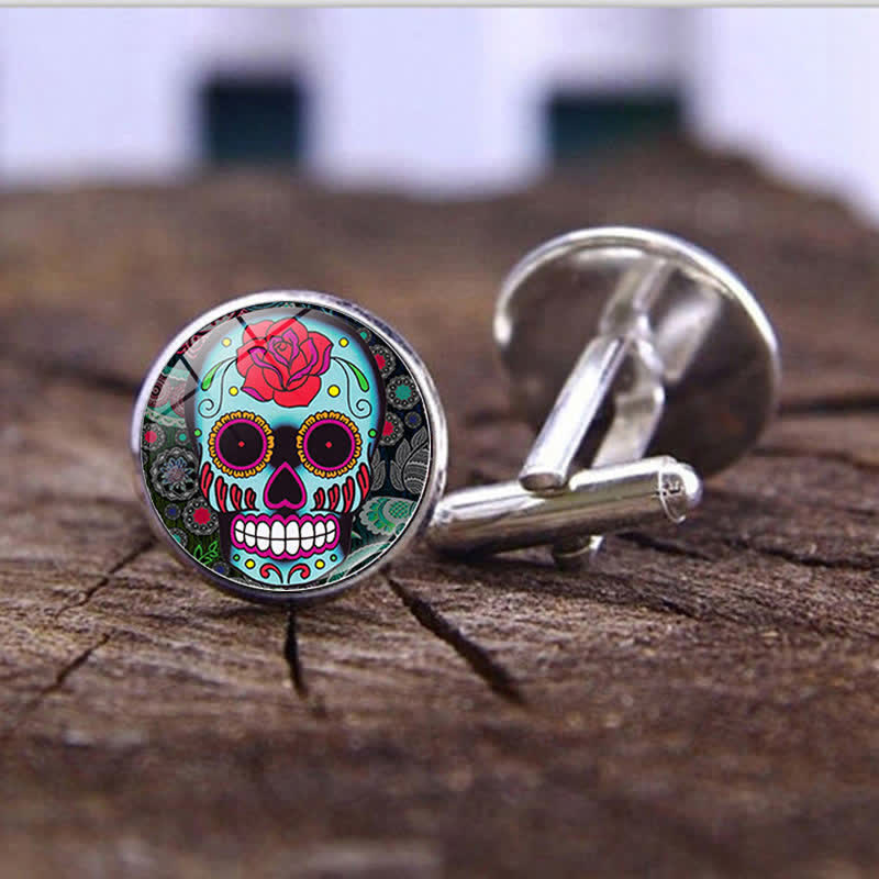 Men's Mexican Folk Art Sugar Skull Cufflinks