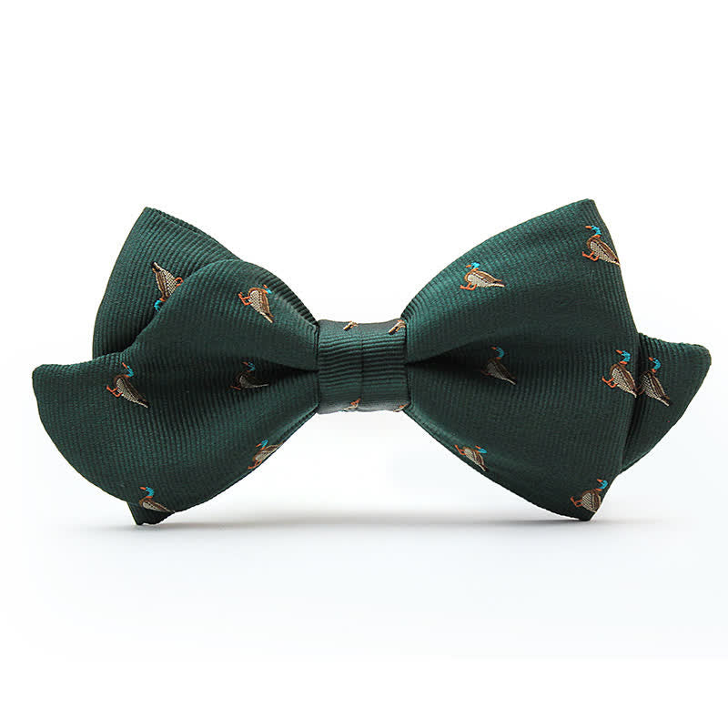 Men's Dark Green Duck Motifs Bow Tie