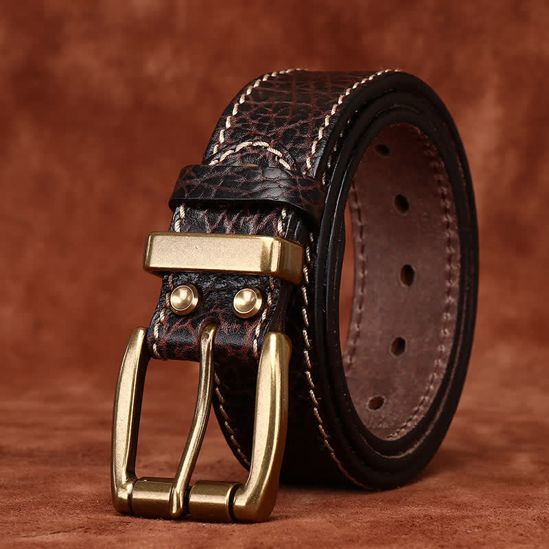 Retro Bison Skin Embossed Rugged Leather Belt