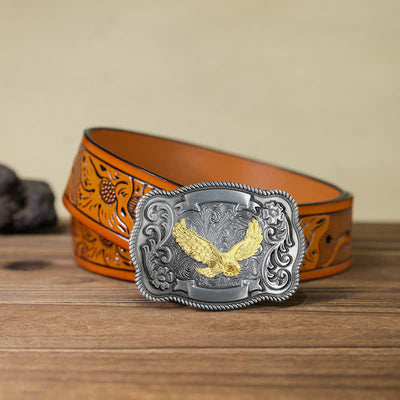 Men's DIY Gold Carving Animal Buckle Leather Belt