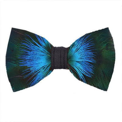 Kid's Aurora Blue & Green Feather Bow Tie with Lapel Pin