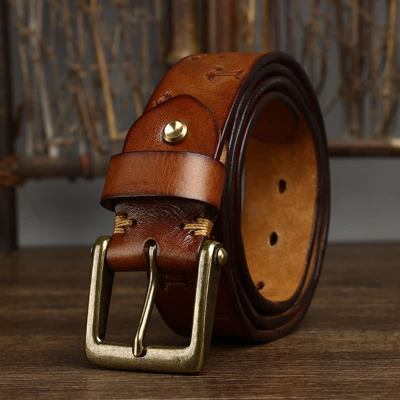 Coconut Tree Embossed Pattern Strap Leather Belt